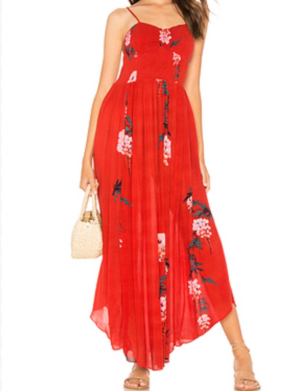 Free People womans Red Floral boho Maxi Dress size M